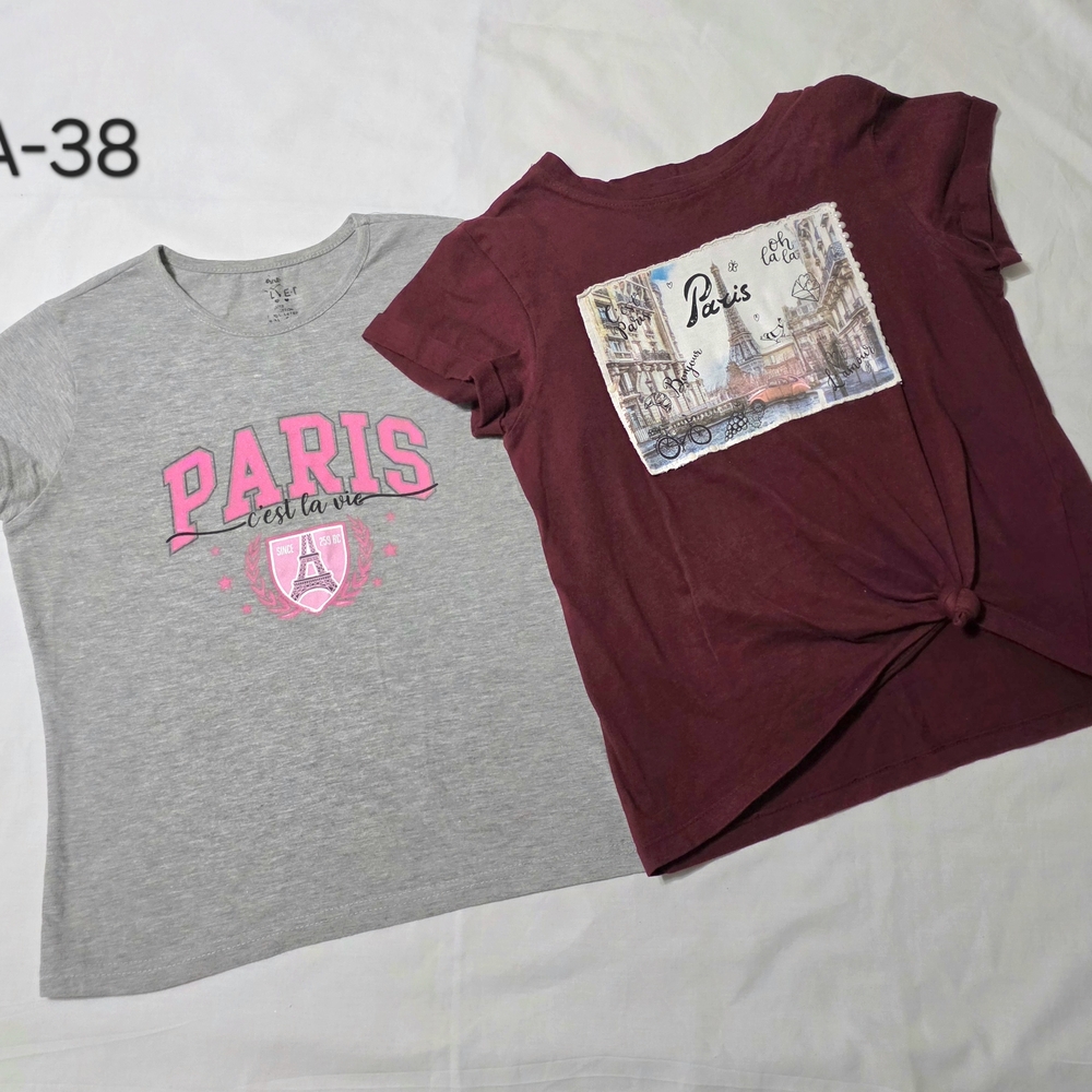 Set of 2 Girls Paris Graphic T-Shirts Gray & Burgundy - Size 10/12 (L)